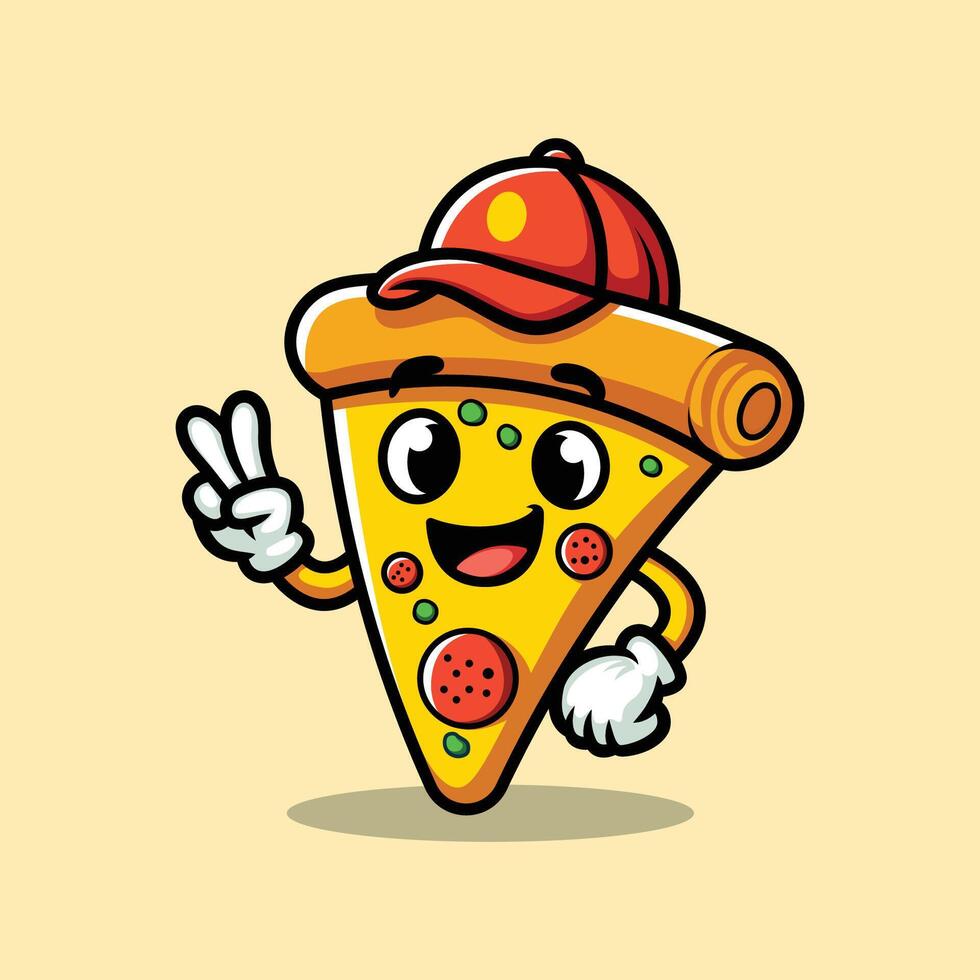 fofa pizza desenho animado vestindo vermelho chapéu vetor