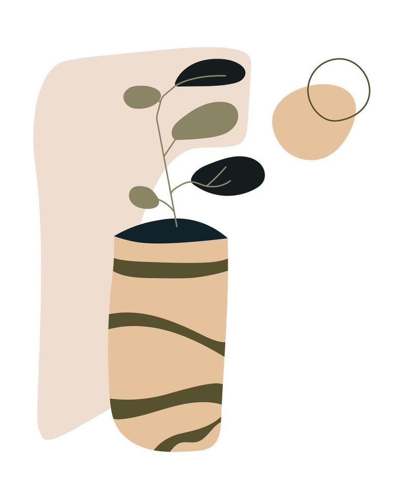 abstrato botânico poster com vasos. moderno fundo com natureza, boêmio estética, minimalista boho parede decoração vetor