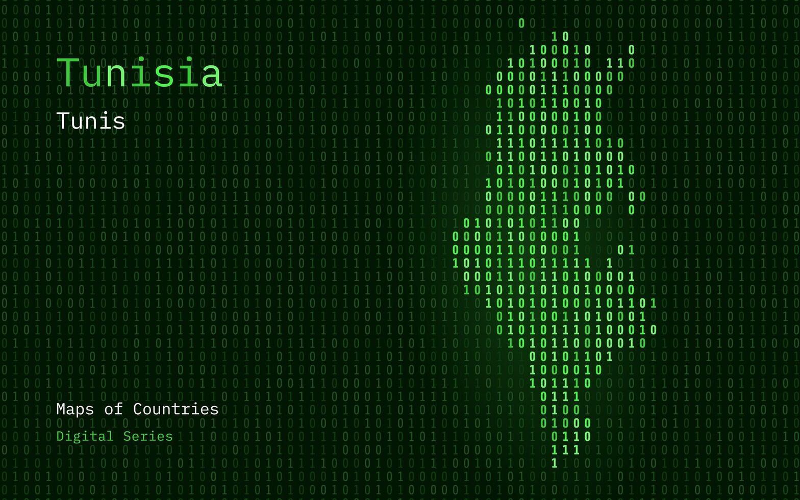 Tunísia mapa mostrando dentro binário código padronizar. tsmc. matriz números, zero, um. mundo países vetor mapas. digital Series