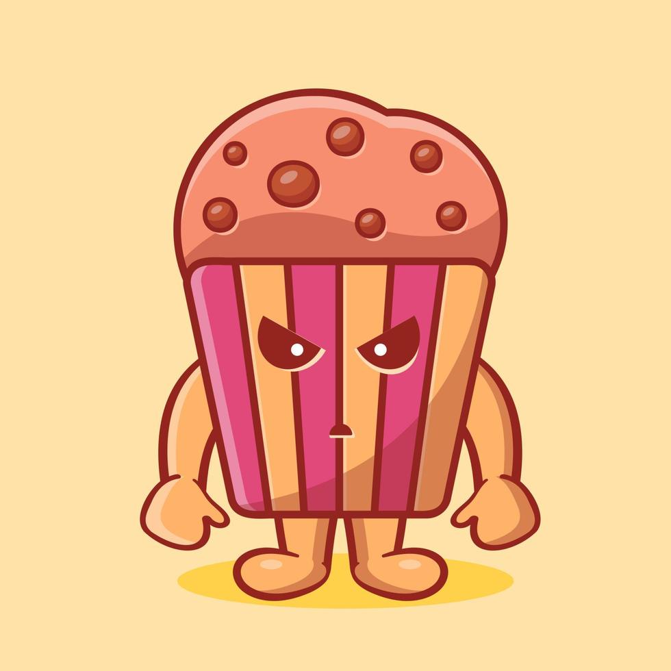 Desenho isolado de mascote de bolo muffin louco em estilo simples vetor
