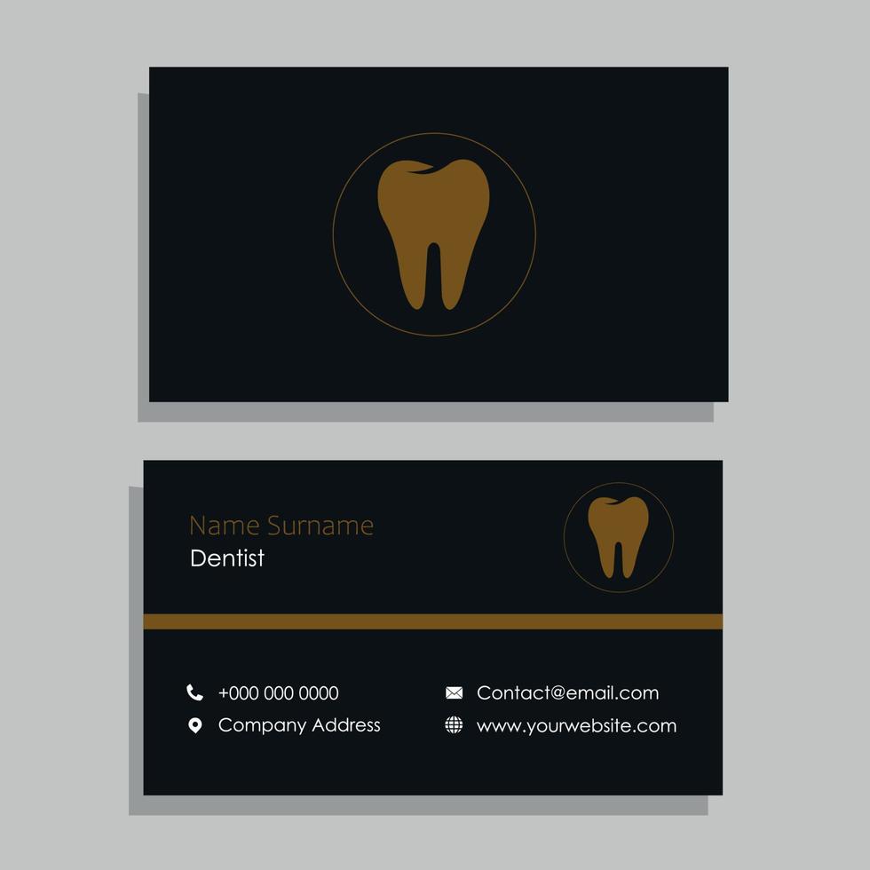 cartão de visita preto e mostarda do dentista vetor