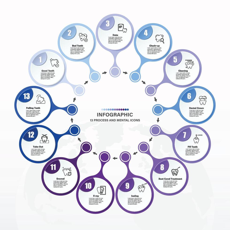 azul tom círculo infográfico com 13 passos, processo ou opções. vetor