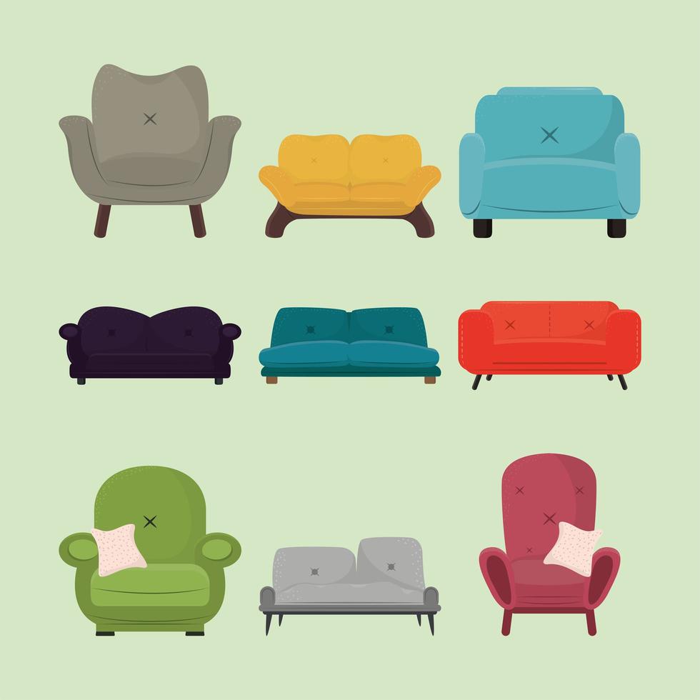 conjunto de sofá de ícone vetor