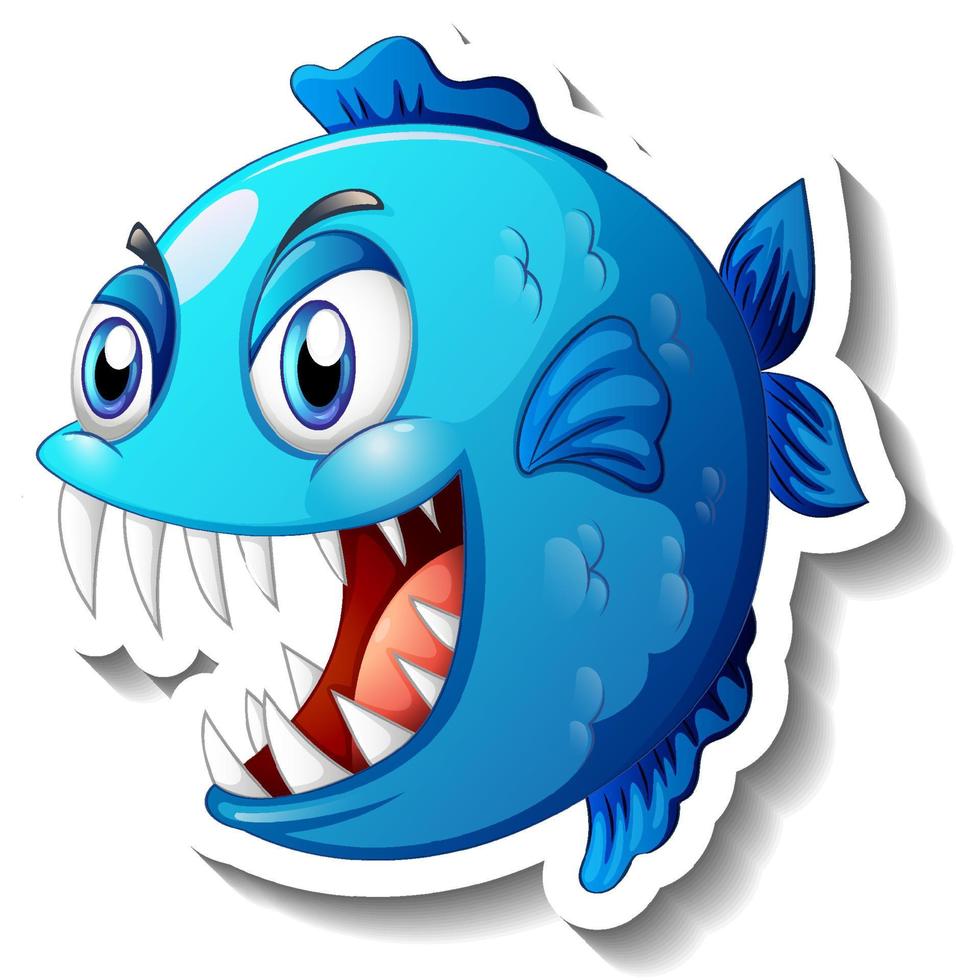 Adesivo de desenho animado de piranha zangado vetor