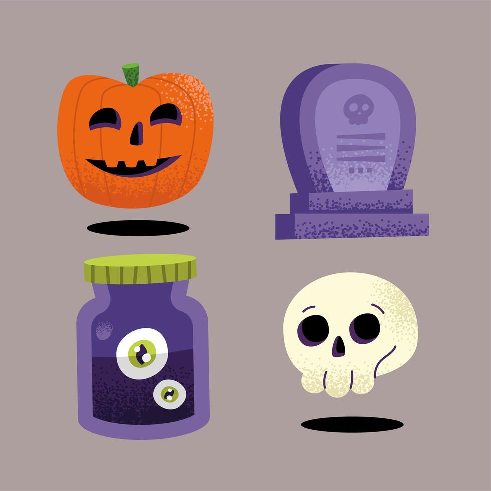 quatro ícones de celebração de halloween vetor