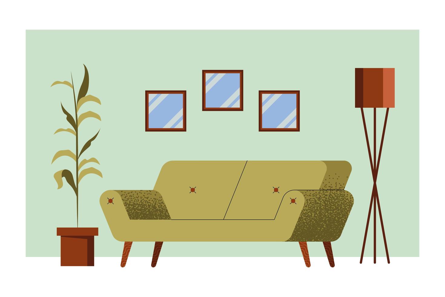 sofá verde na sala de estar vetor