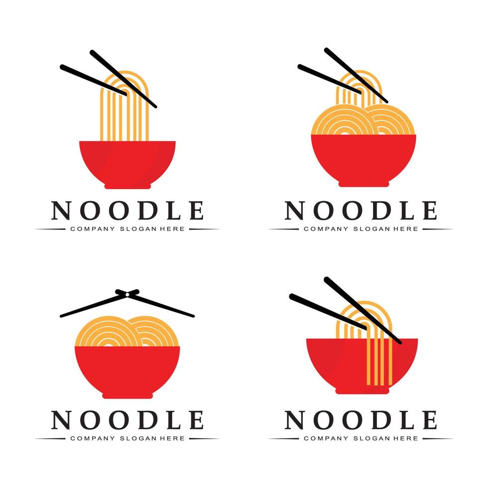 uma coleção de inspiração de logotipo de macarrão. comida chinesa e modelo de design de tigela. ilustração do conceito retro vetor