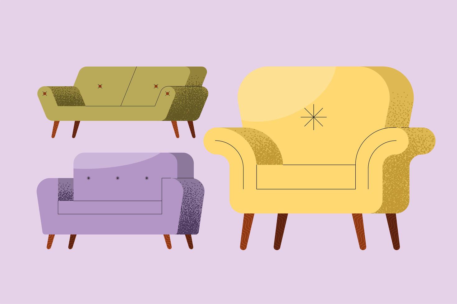 sofás móveis três ícones vetor