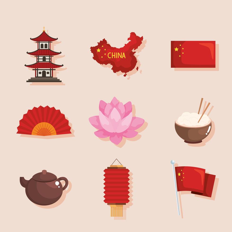 ícones tradicionais chineses vetor
