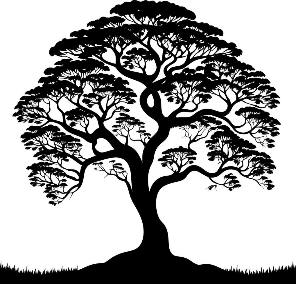 ai gerado silhueta do uma majestoso árvore, vetor arte estilo, raízes emocionante firmemente para dentro a terra