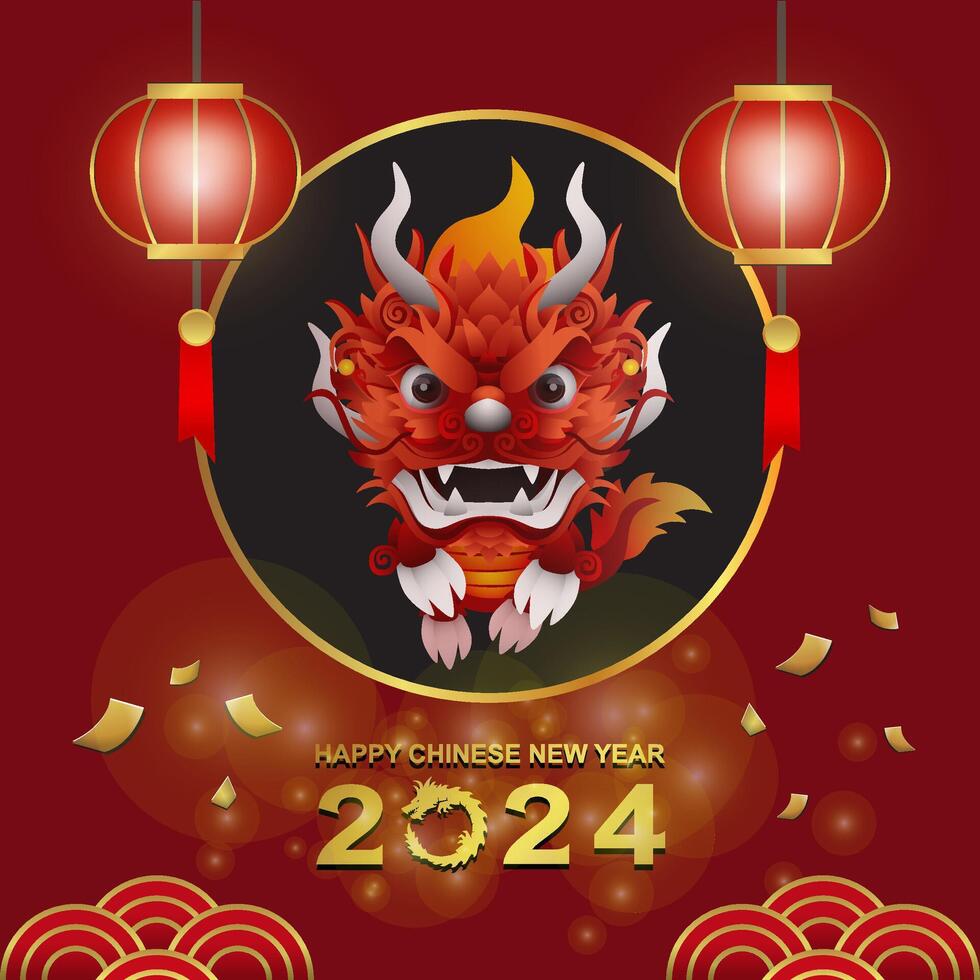 feliz chinês Novo ano 2024 ano do a Dragão com Dragão vetor