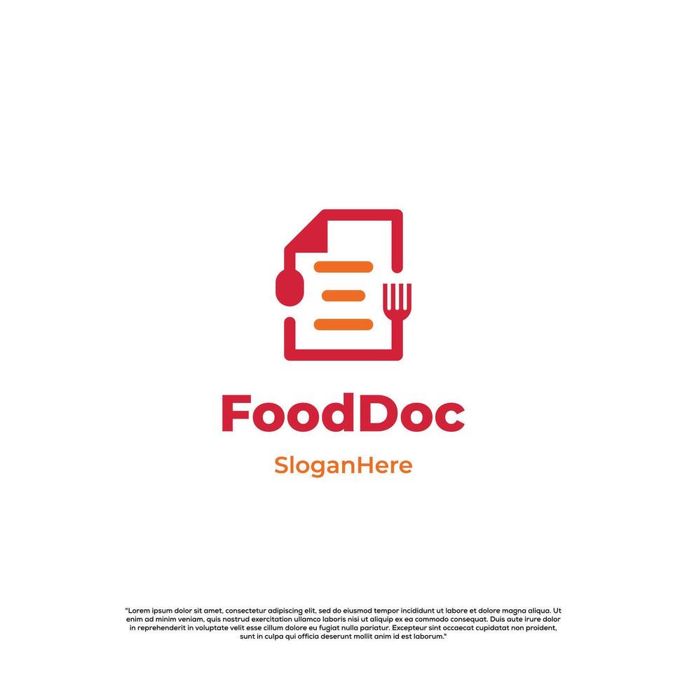 Comida documento logotipo, talheres combinar com papelada logotipo conceito vetor