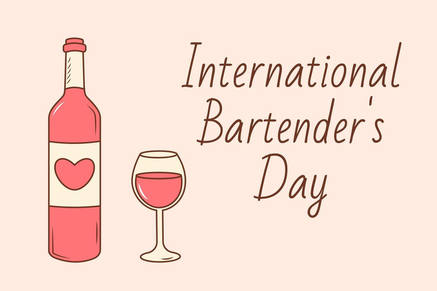 internacional barman dia. garrafa do vinho e copo de vinho com texto inscrição. feriado modelo para fundo, bandeira, cartão, poster. vetor