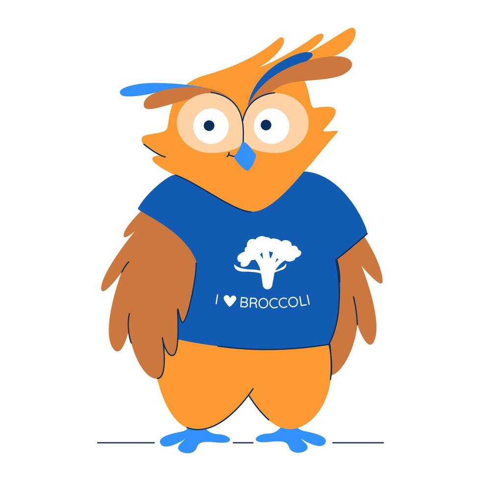 fofa laranja coruja personagem dentro azul t camisa, isolado em branco fundo vetor