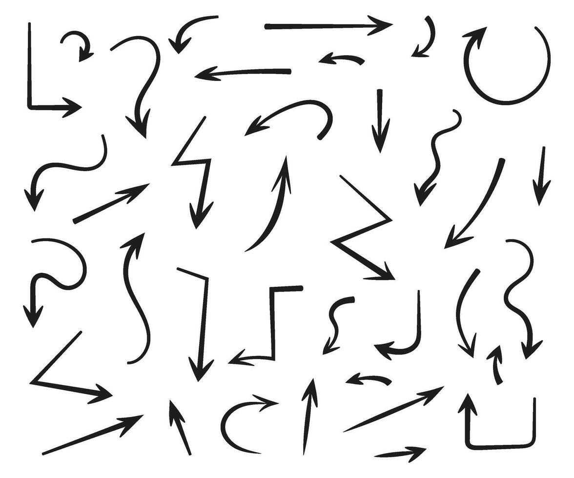 conjunto do Setas; flechas com mão desenhado rabisco estilo orgânico formas vetor ilustração