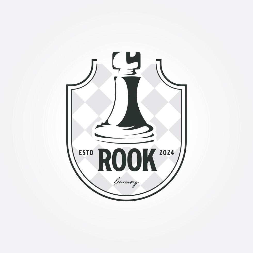 xadrez torre logotipo ícone vetor Projeto emblema. torre ilustração Projeto em tabuleiro de xadrez fundo