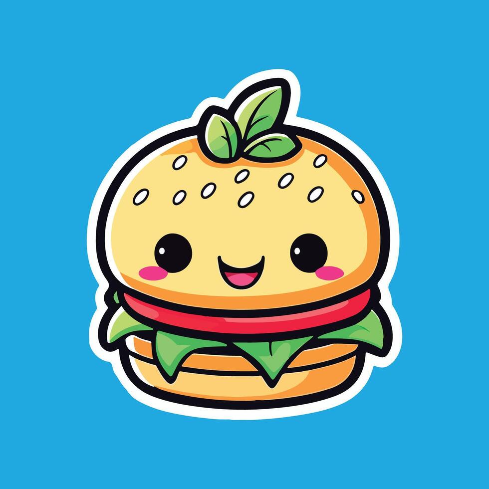 hamburguer com kawaii desenho animado face vetor