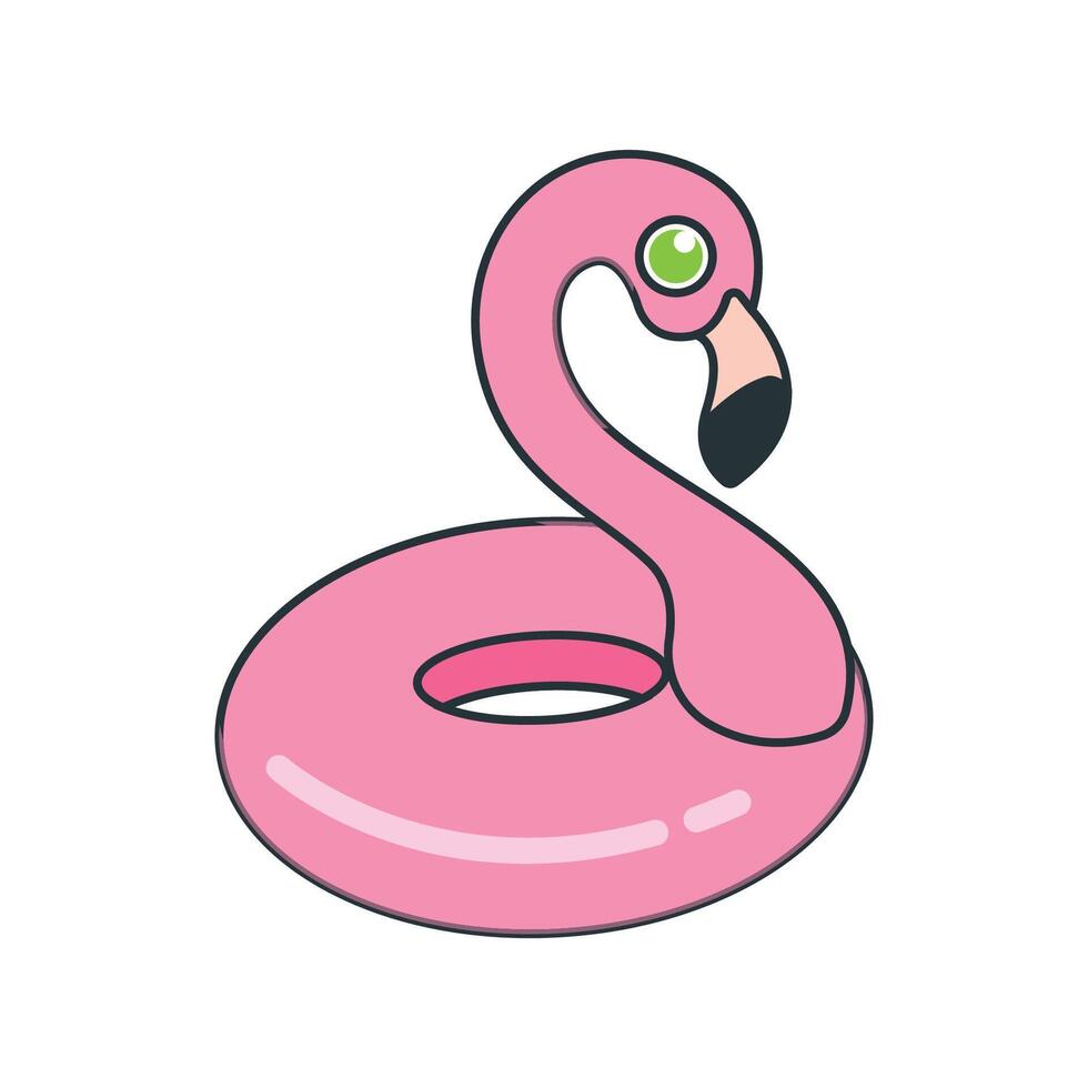 Rosa flamingo nadar anel tubo desenho animado ilustração vetor