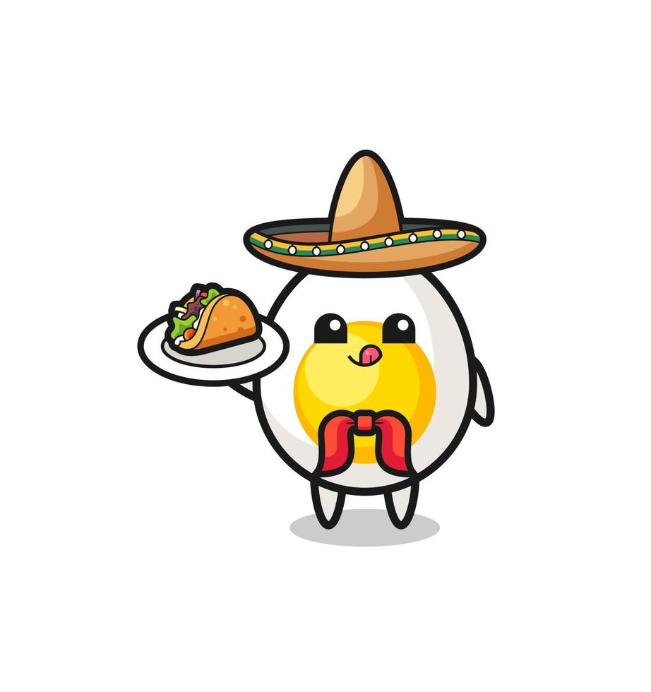 ovo cozido mascote do chef mexicano segurando um taco vetor