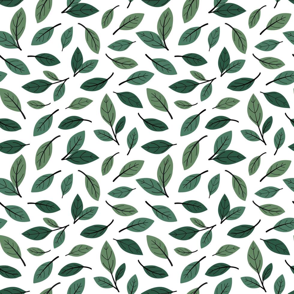 vetor desatado padronizar com verde mão desenhado chá folhas. Projeto para imprimir, tecido, convite, papel de parede. isolado em branco fundo.
