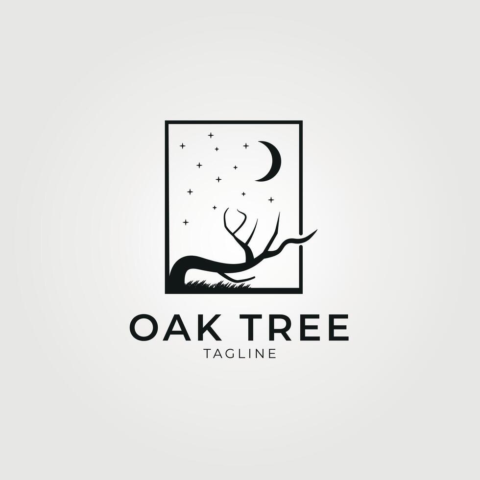 carvalho árvore tronco às noite logotipo vetor vintage ilustração projeto, ícone e símbolo