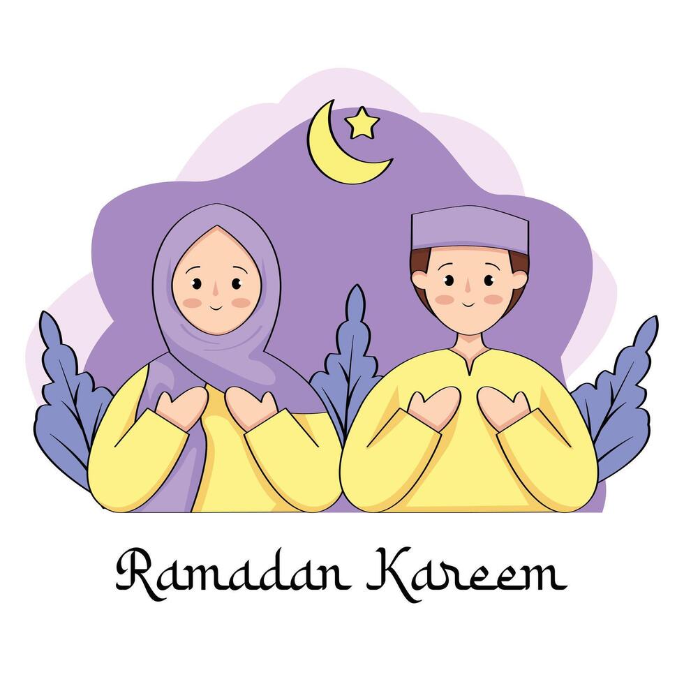 Ramadã kareem vetor ilustração com muçulmano casal ilustração