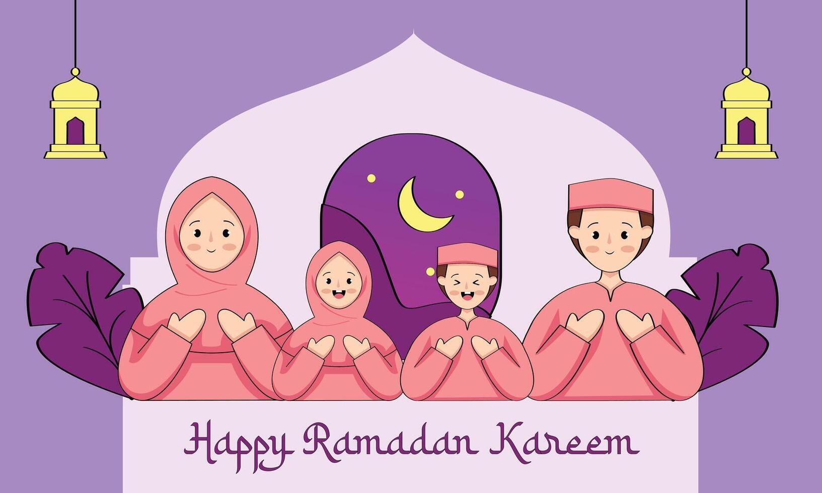 Ramadã kareem vetor ilustração com muçulmano família ilustração