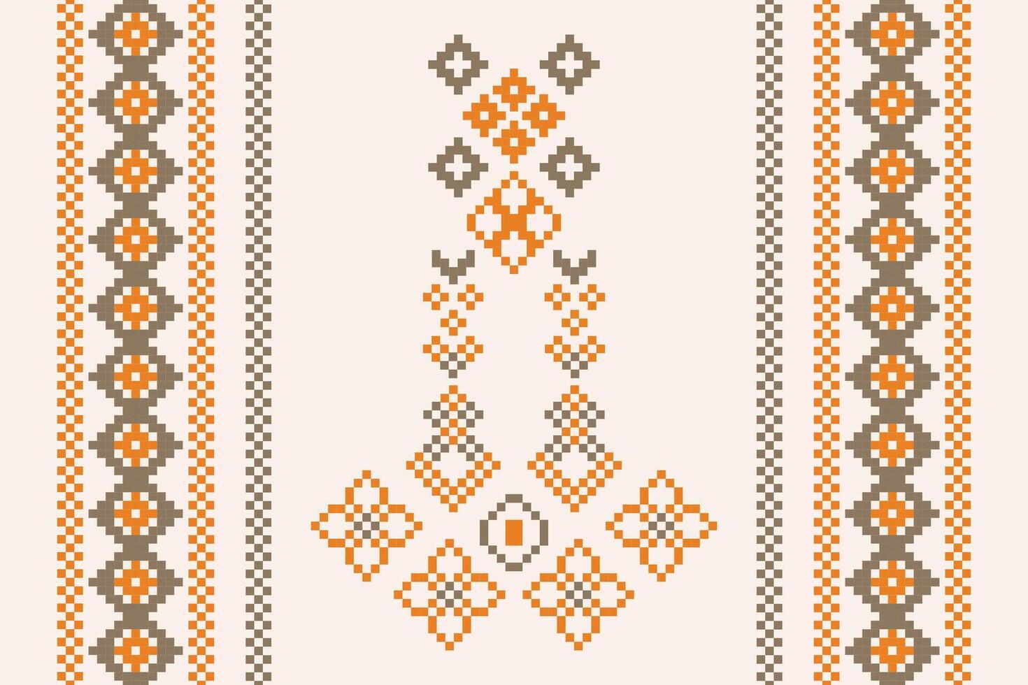 étnico geométrico tecido padronizar Cruz ponto.ikat bordado étnico oriental pixel padronizar Castanho creme fundo. resumo,vetor,ilustração. textura, roupas, quadro, motivos, seda papel de parede. vetor