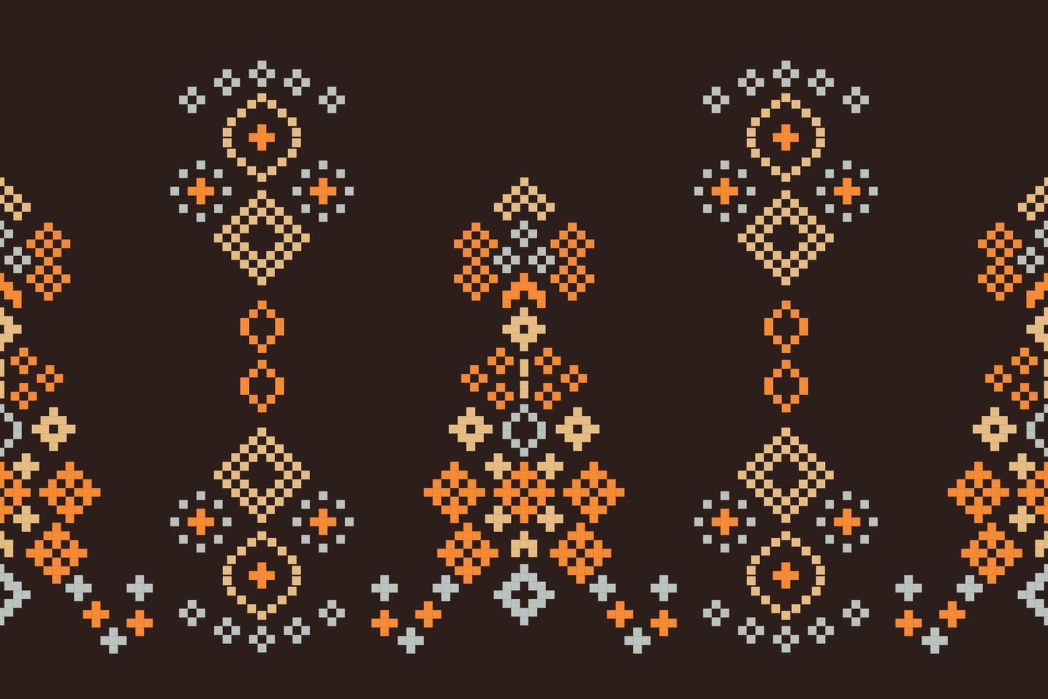 étnico geométrico tecido padronizar Cruz ponto.ikat bordado étnico oriental pixel padronizar Castanho fundo. resumo,vetor,ilustração. textura,vestuário,cachecol,decoração,motivos,seda papel de parede. vetor