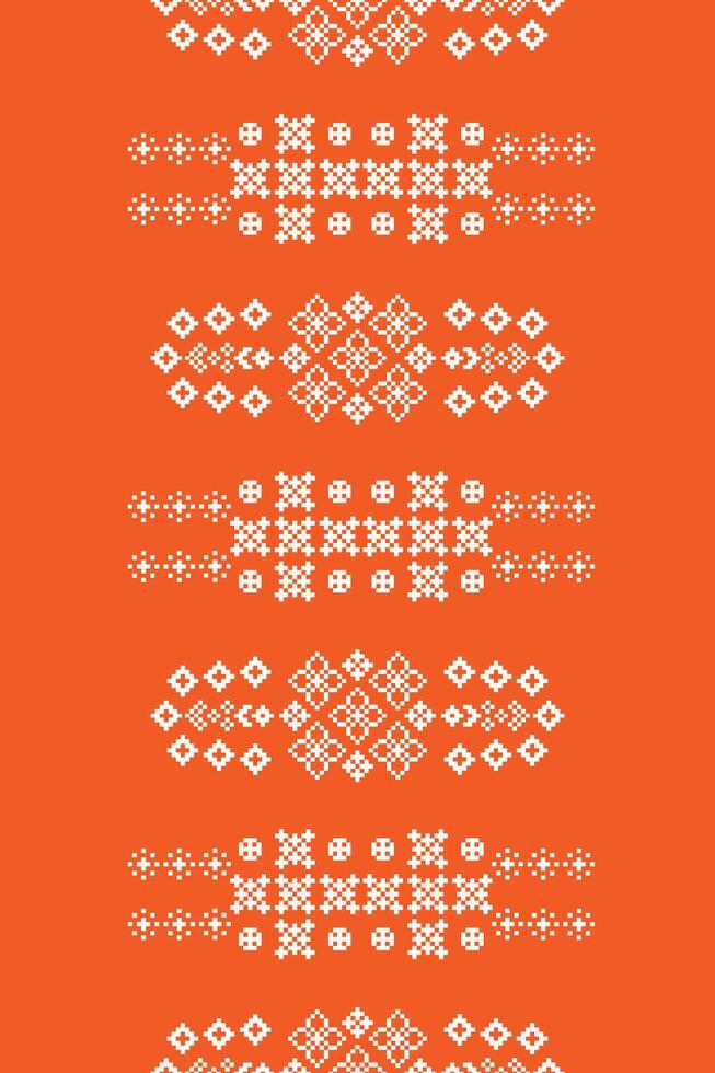 tradicional étnico motivos ikat geométrico tecido padronizar Cruz ponto.ikat bordado étnico oriental pixel laranja fundo. resumo,vetor,ilustração. textura, lenço, decoração, papel de parede. vetor