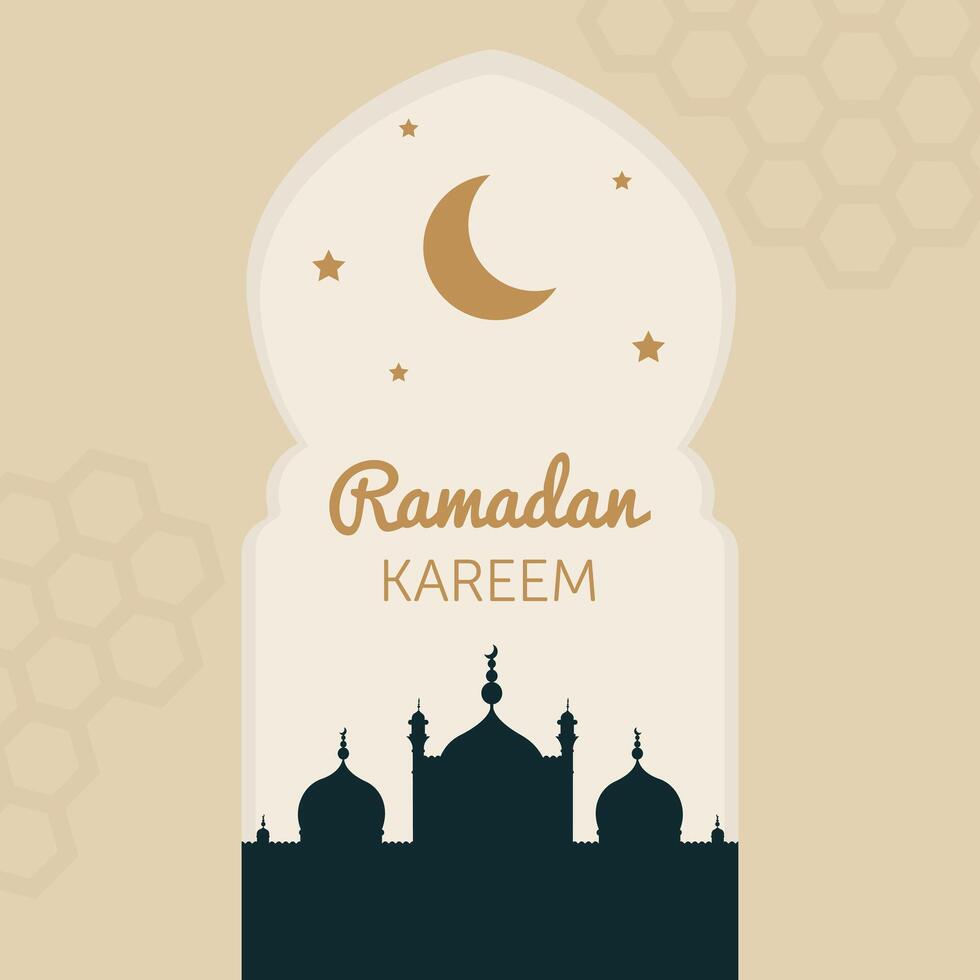 Ramadã cumprimento cartão com mesquita e ouro lua. vetor