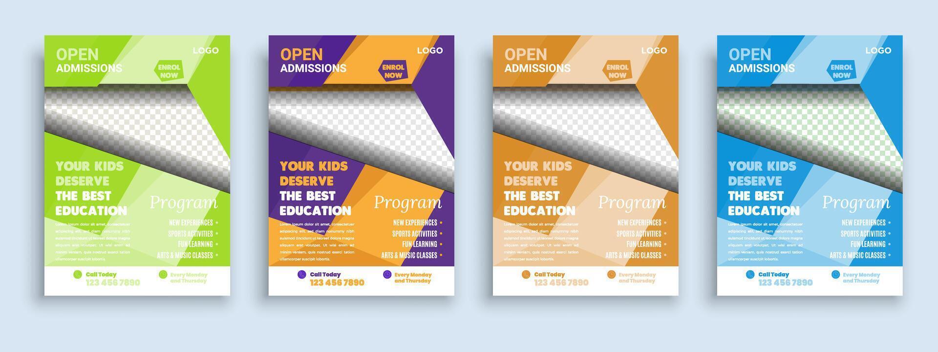 modelo de capa de folheto de folheto para crianças de volta ao modelo de design de layout de admissão de educação escolar vetor