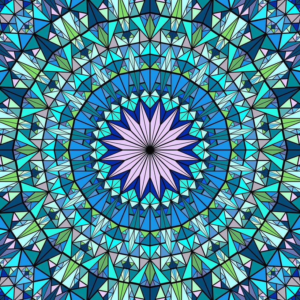 poligonal volta lado a lado mosaico mandala fundo - psicodélico colorida vetor Projeto a partir de triângulo azulejos