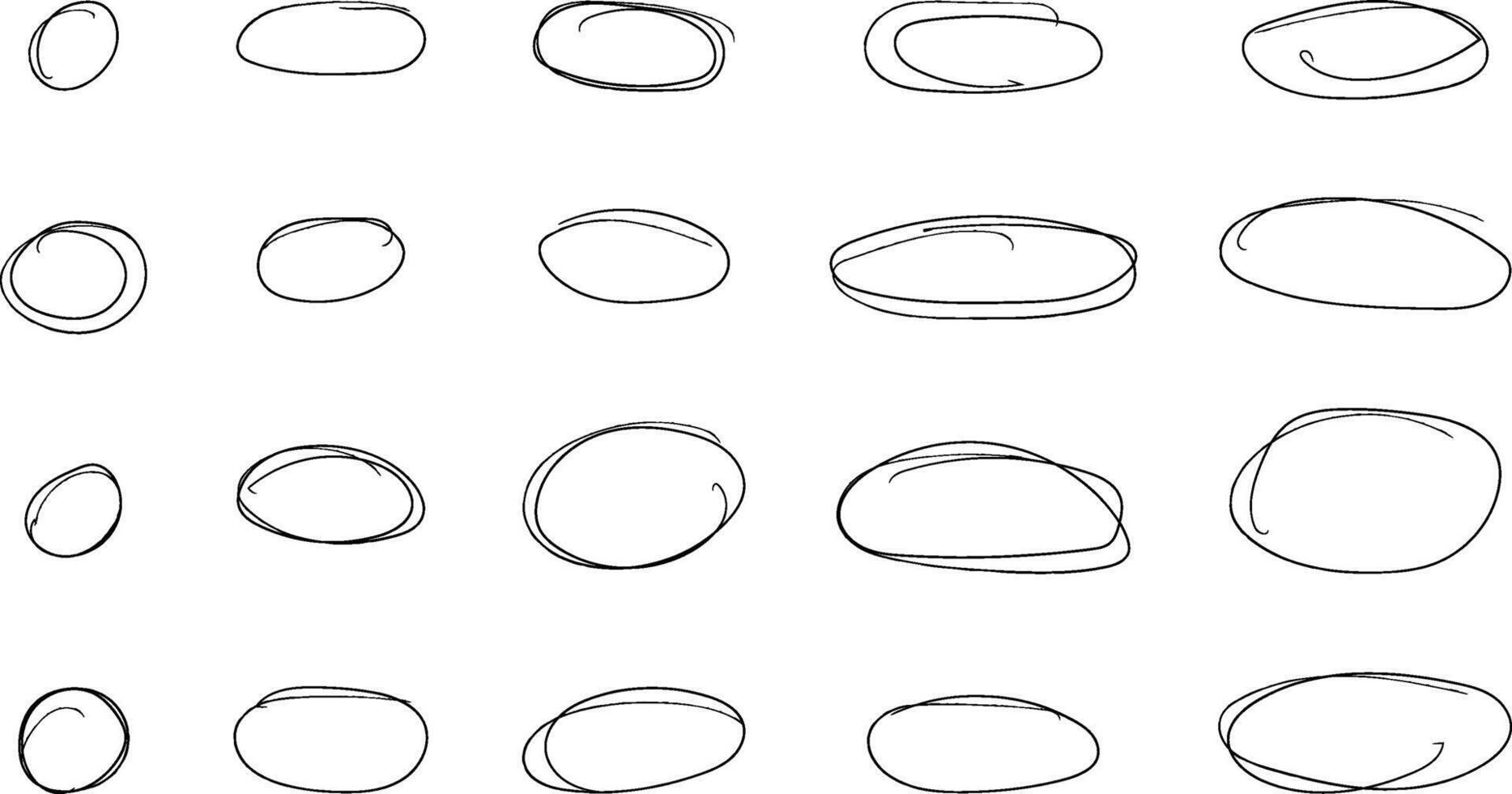 mão desenhado círculos e areia ovais e círculos quadro, Armação definir. rabisco realçar rabisco ovais esboço. vetor ilustração em branco fundo.