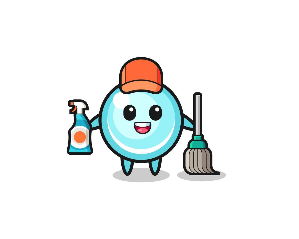 personagem bolha fofa como mascote de serviços de limpeza vetor