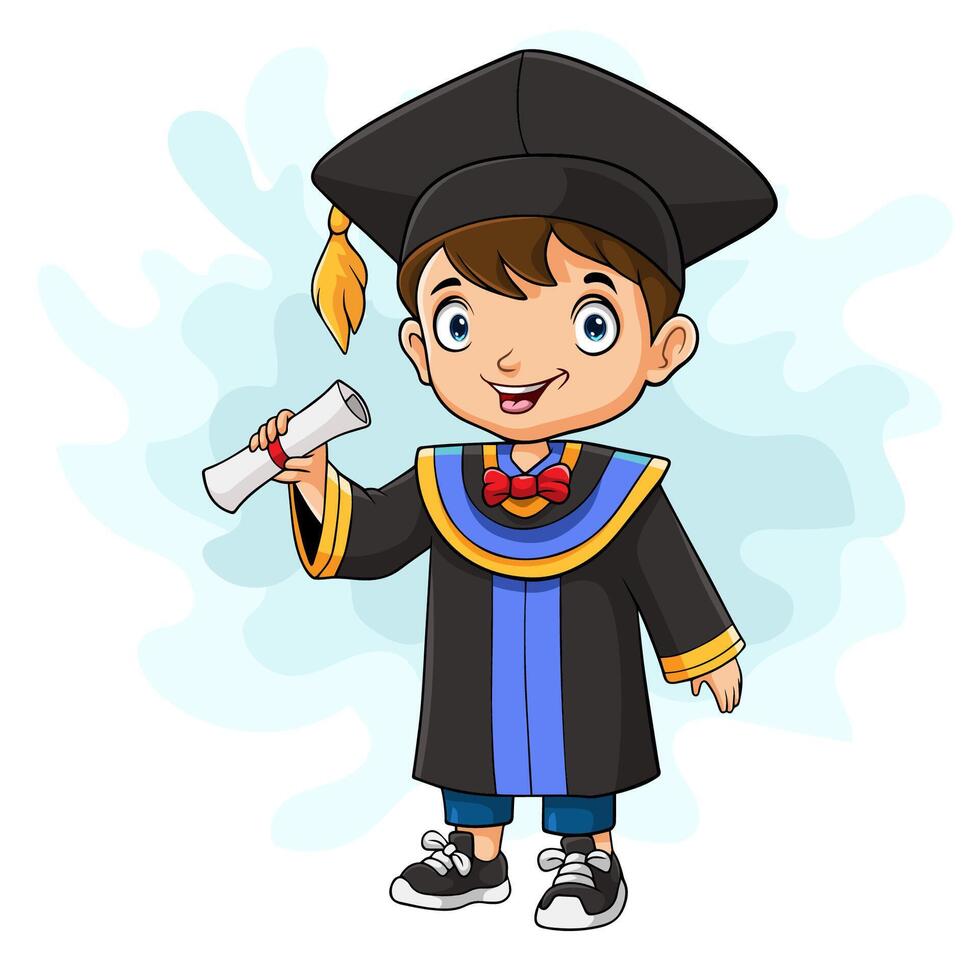 graduado de menino de desenho animado segurando um diploma vetor