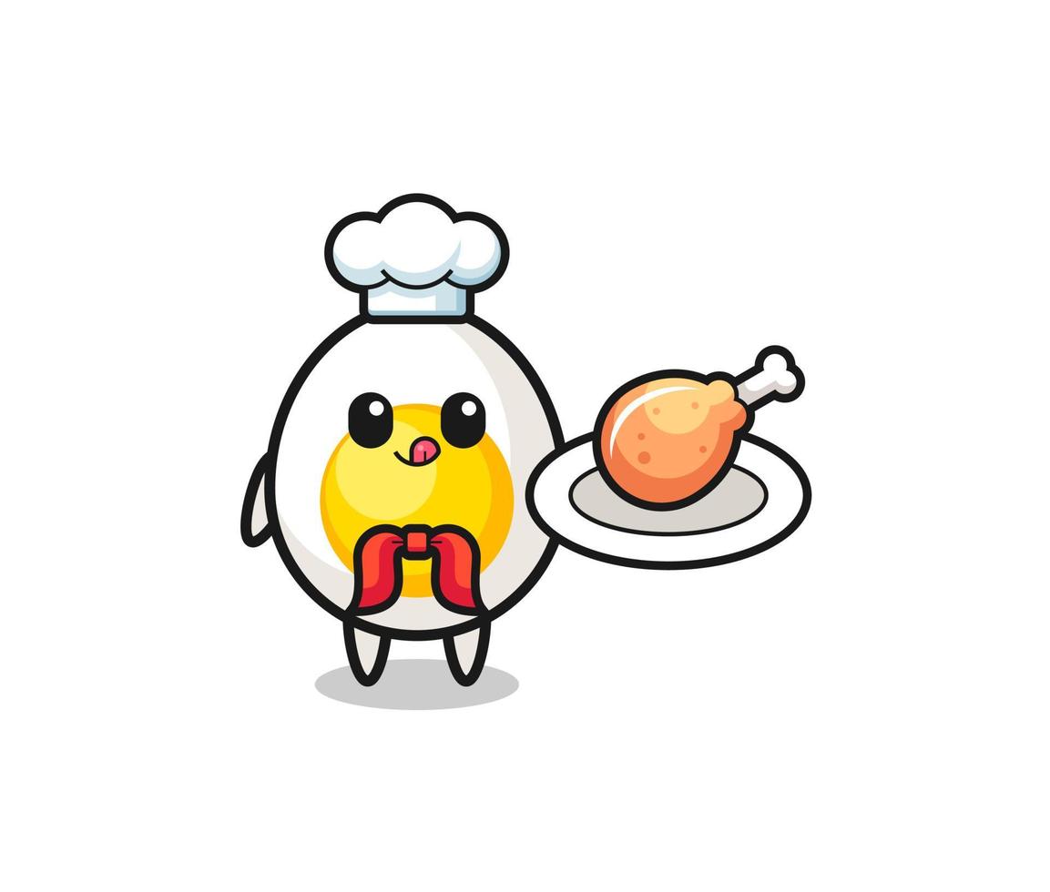 ovo cozido personagem de desenho animado de frango frito chef vetor