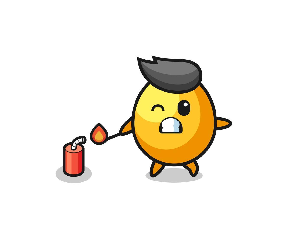 ilustração do mascote do ovo dourado jogando fogo de artifício vetor