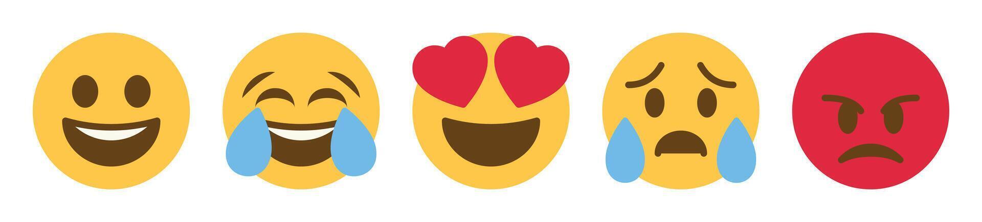 social meios de comunicação reação emojis ícone conjunto - como, amor, haha, uau, triste, Bravo símbolos vetor