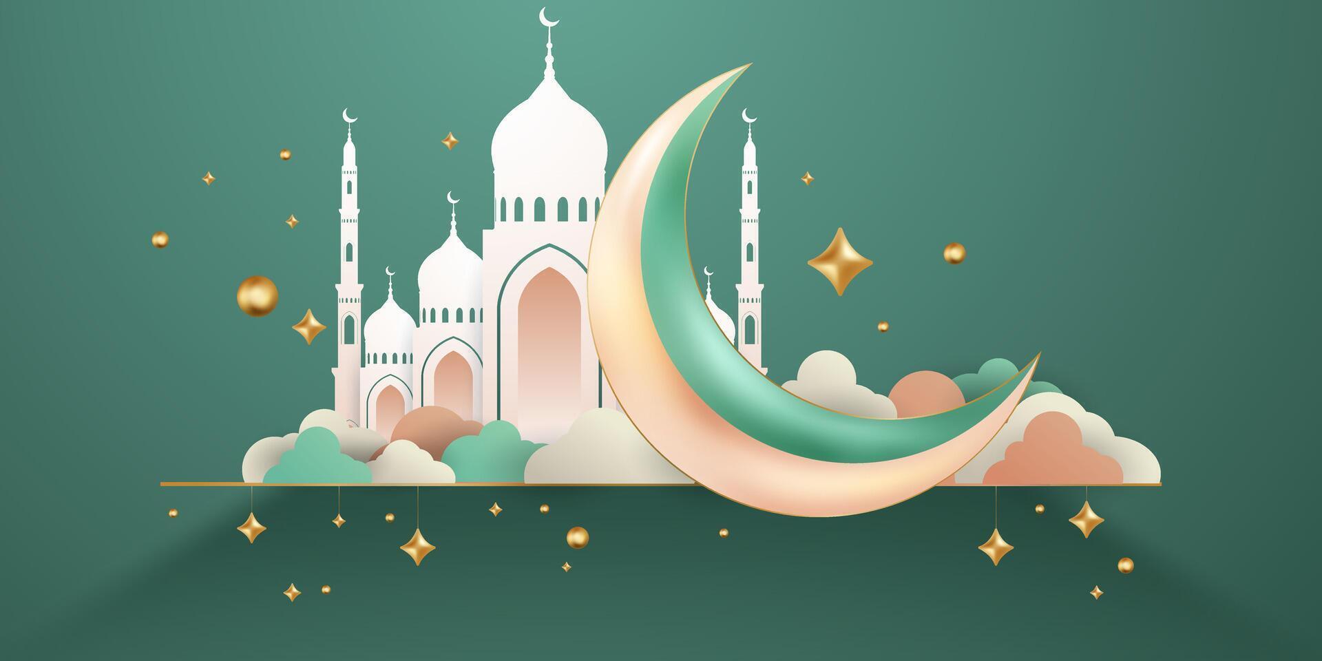 Ramadã kareem islâmico festival cumprimento com lua decoração Projeto vetor ilustração