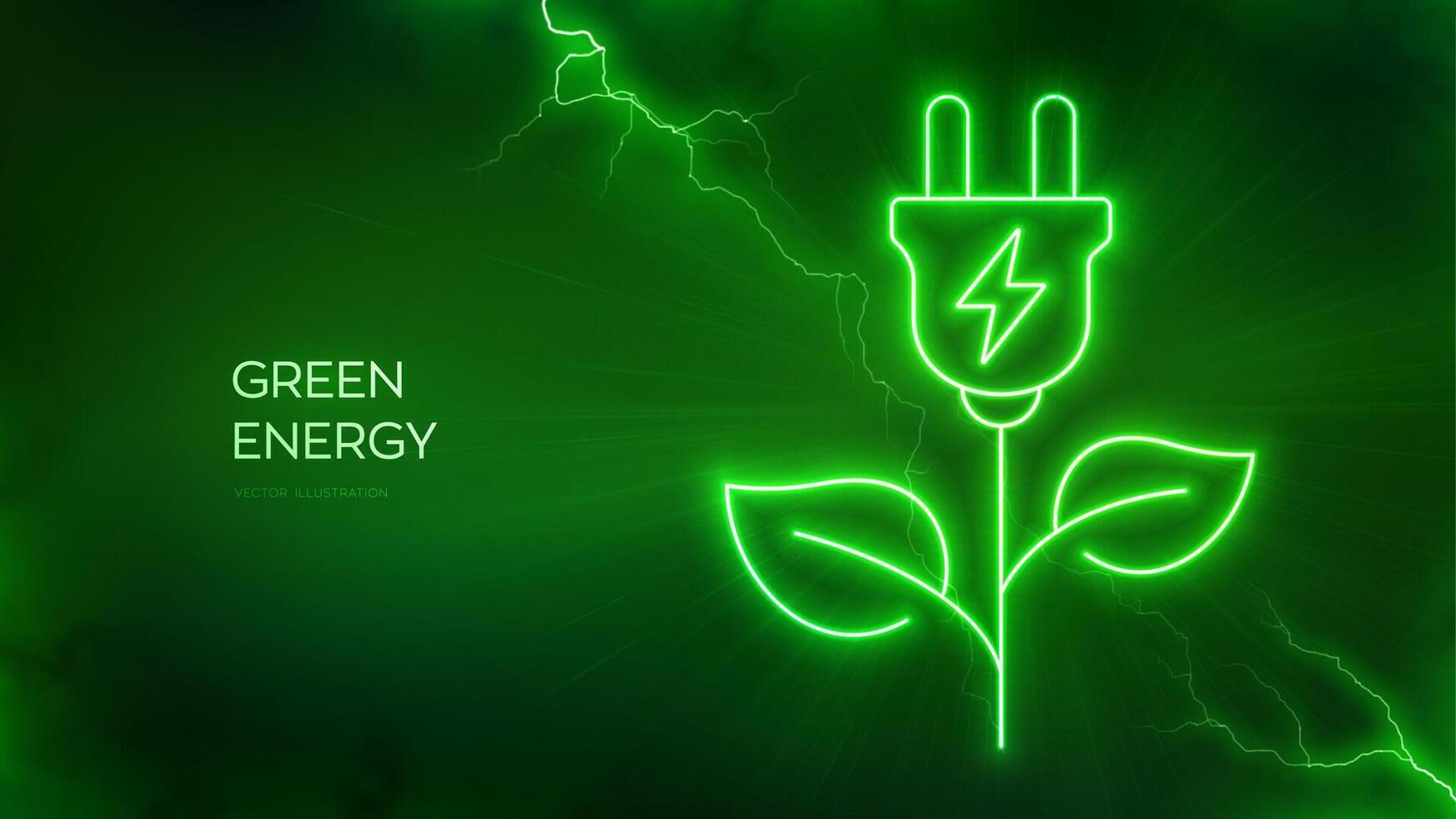 verde energia ícone. limpar \ limpo alternativo energia poder tecnologia conceito. elétrico plugue brilho ícone. energia eficiência. alternativo combustível. relâmpago faísca elétrico descarga efeitos. vetor ilustração.