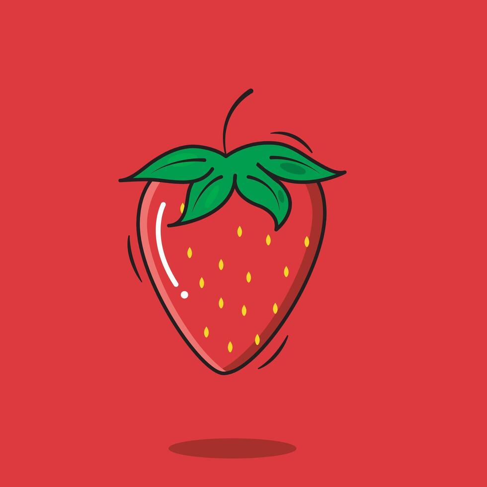 vetor todo fresco morango fruta ícone desenho animado estilo em vermelho fundo vetor ilustração