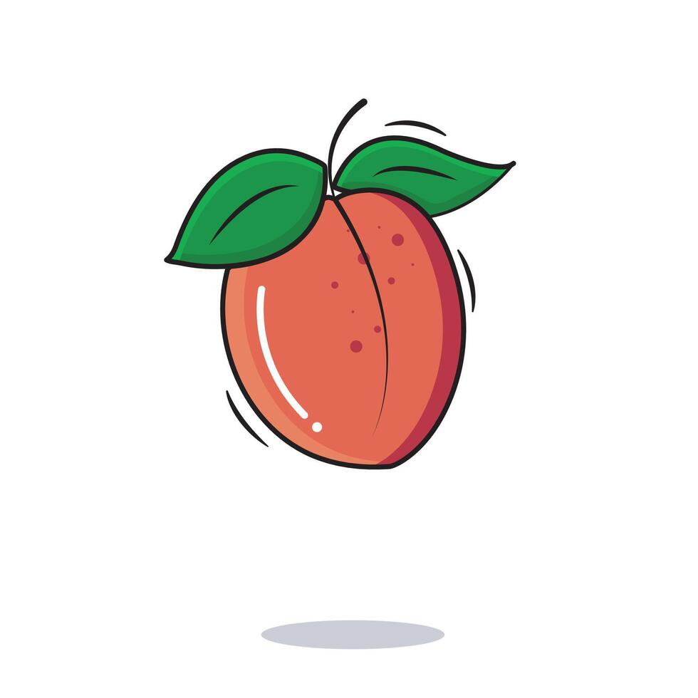 vetor todo fresco pêssego fruta ícone com folhas desenho animado estilo branco fundo vetor ilustração