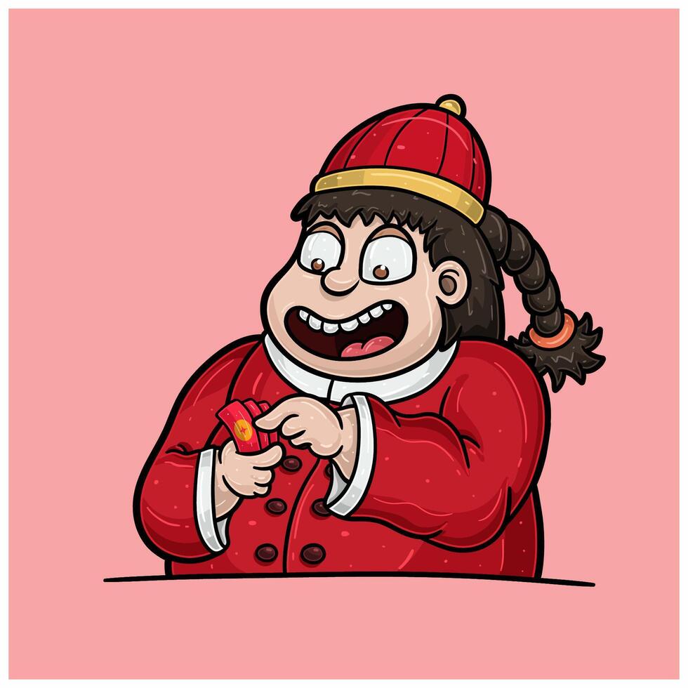 desenho animado do gordo homem trazer vermelho envelope para chinês Novo ano. vetor