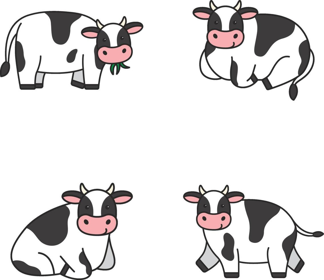 conjunto do fofa vacas isolado em branco fundo. mão desenhado vetor ilustração.