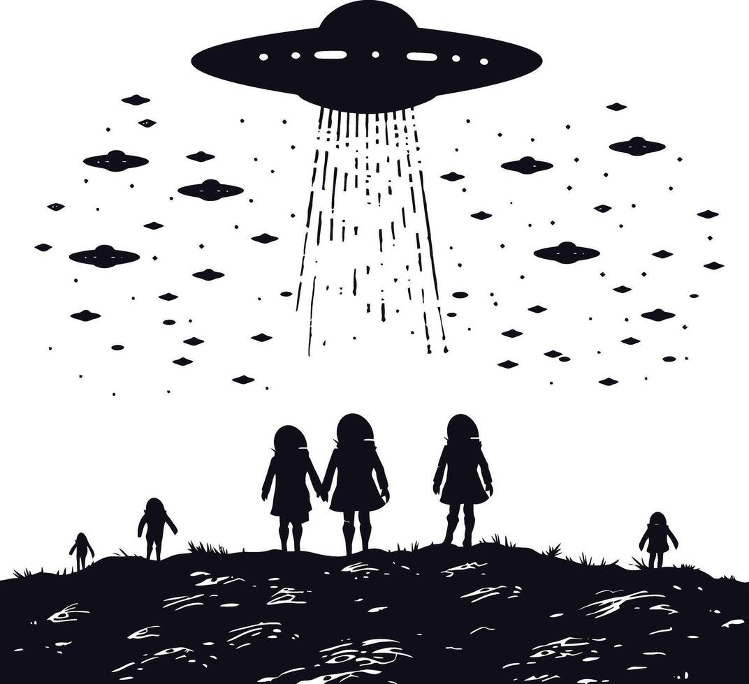 ai gerado silhueta espaço invasores de UFO Preto cor só vetor