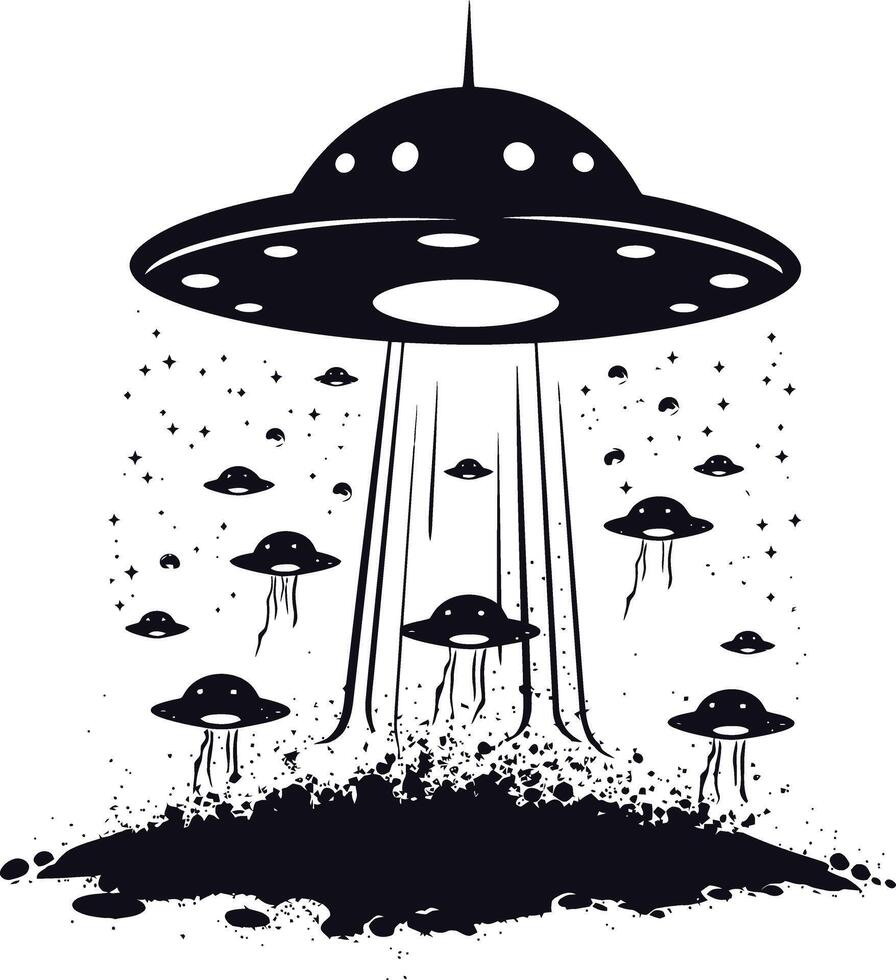 ai gerado silhueta espaço invasores de UFO Preto cor só vetor