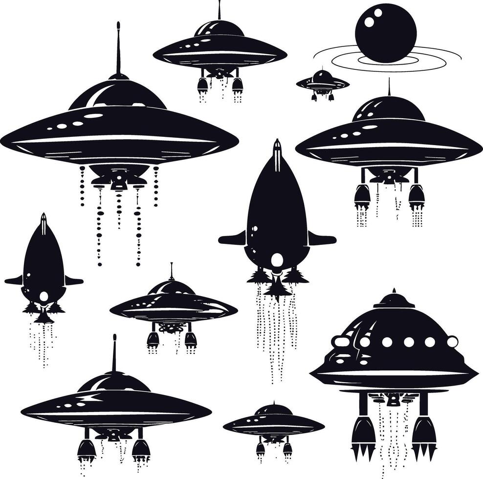 ai gerado silhueta espaço invasores de UFO Preto cor só vetor