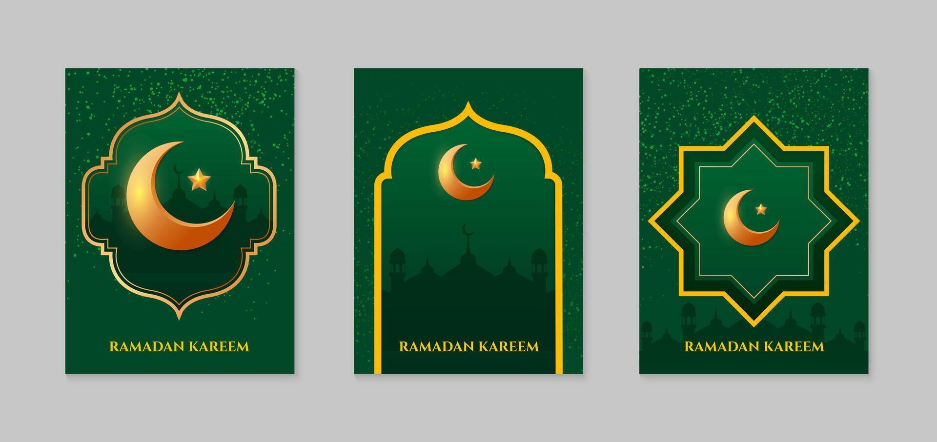 conjunto do islâmico Ramadã kareem cumprimento cartão Projeto modelo. vetor ilustração