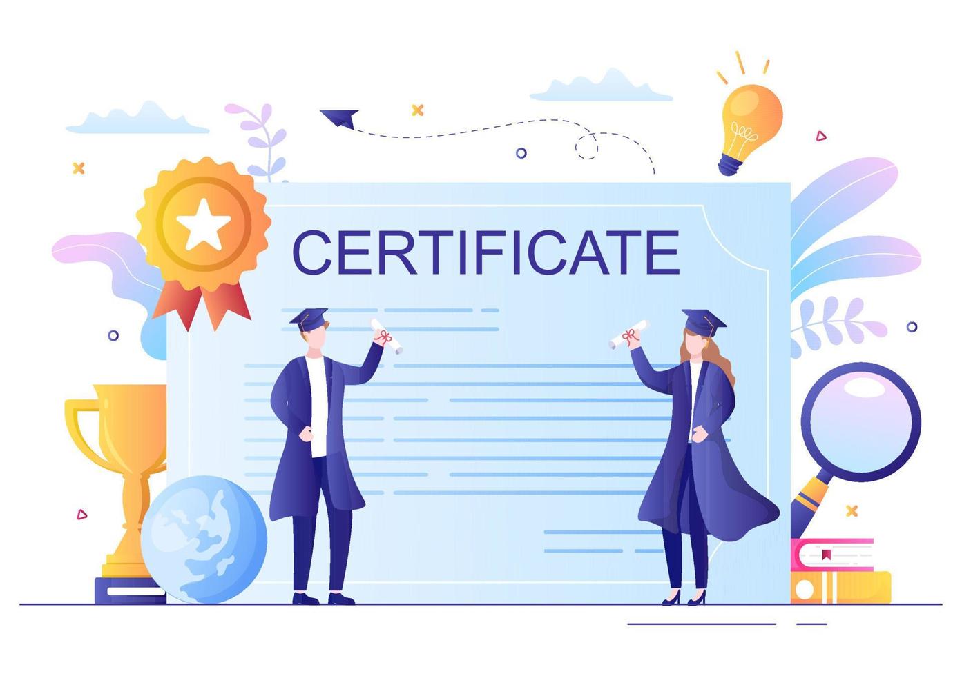 ícone de documento de certificado com crachá de licença, diploma e medalha para ilustração vetorial de fundo de site, cartaz ou folheto vetor